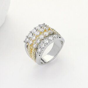 NEW Ava Eterna-Plated Stainless Steel Cubic Zirconia Bling 2-Tone Ring - Size 9